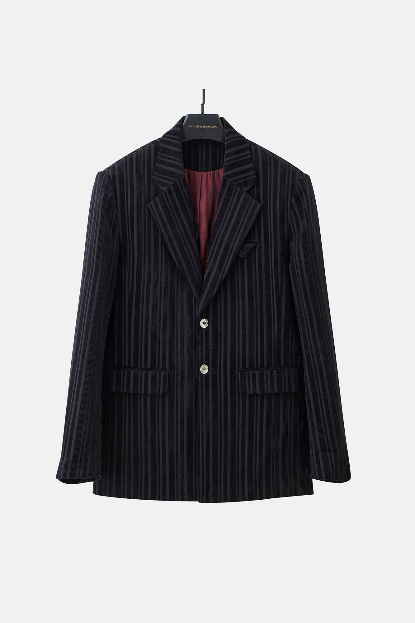 ILNya Nieternite Nifutur Corduroy Stripe Panel Satin Lapel Blazer