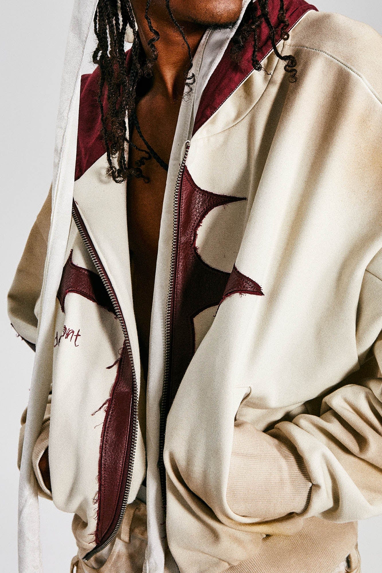 FLYERRER Distressed Cross Patch Studded Hooded Jacket