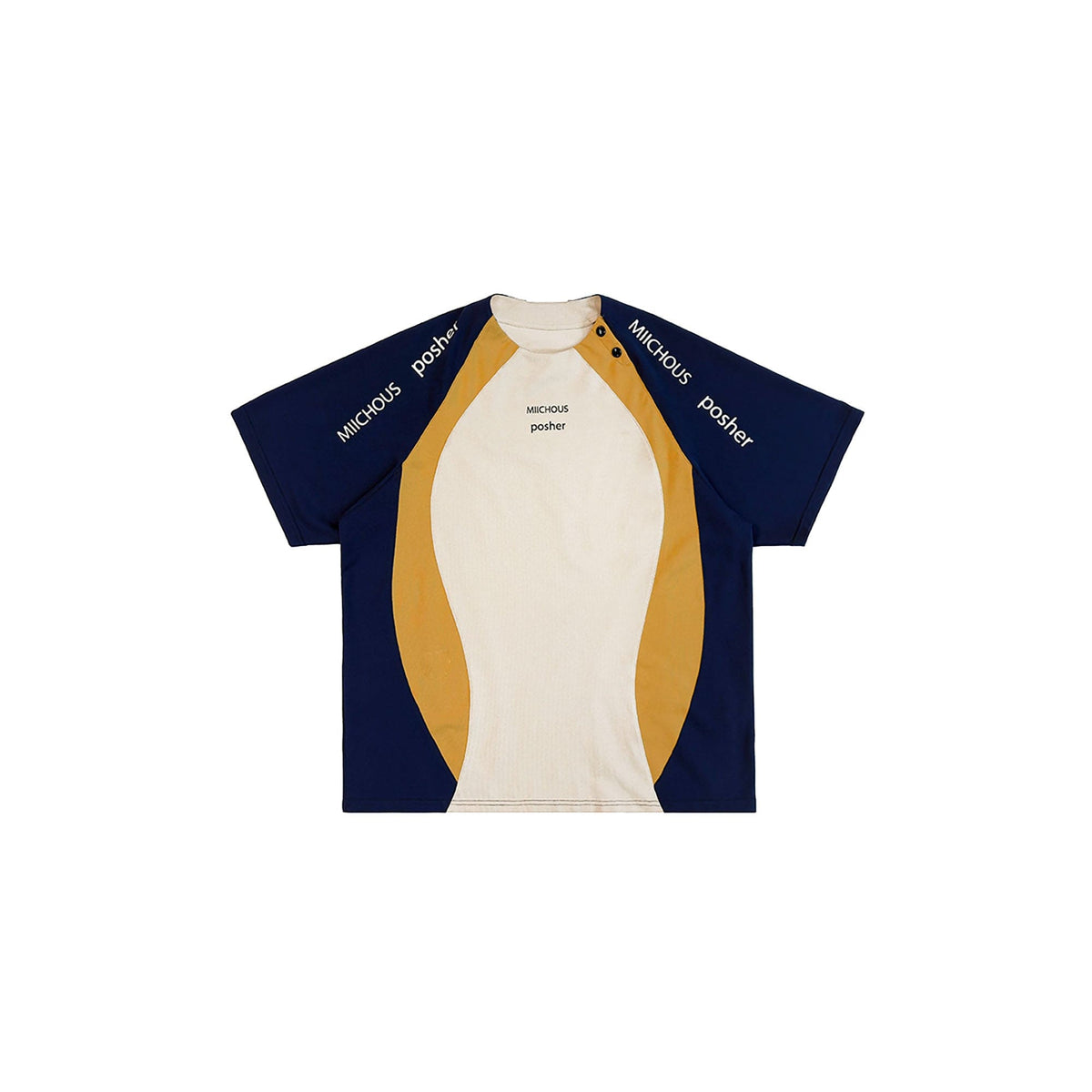 MIICHOUS Curve Spliced Button-Neck Raglan T-Shirt