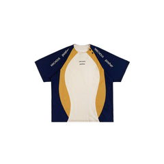 MIICHOUS Curve Spliced Button-Neck Raglan T-Shirt