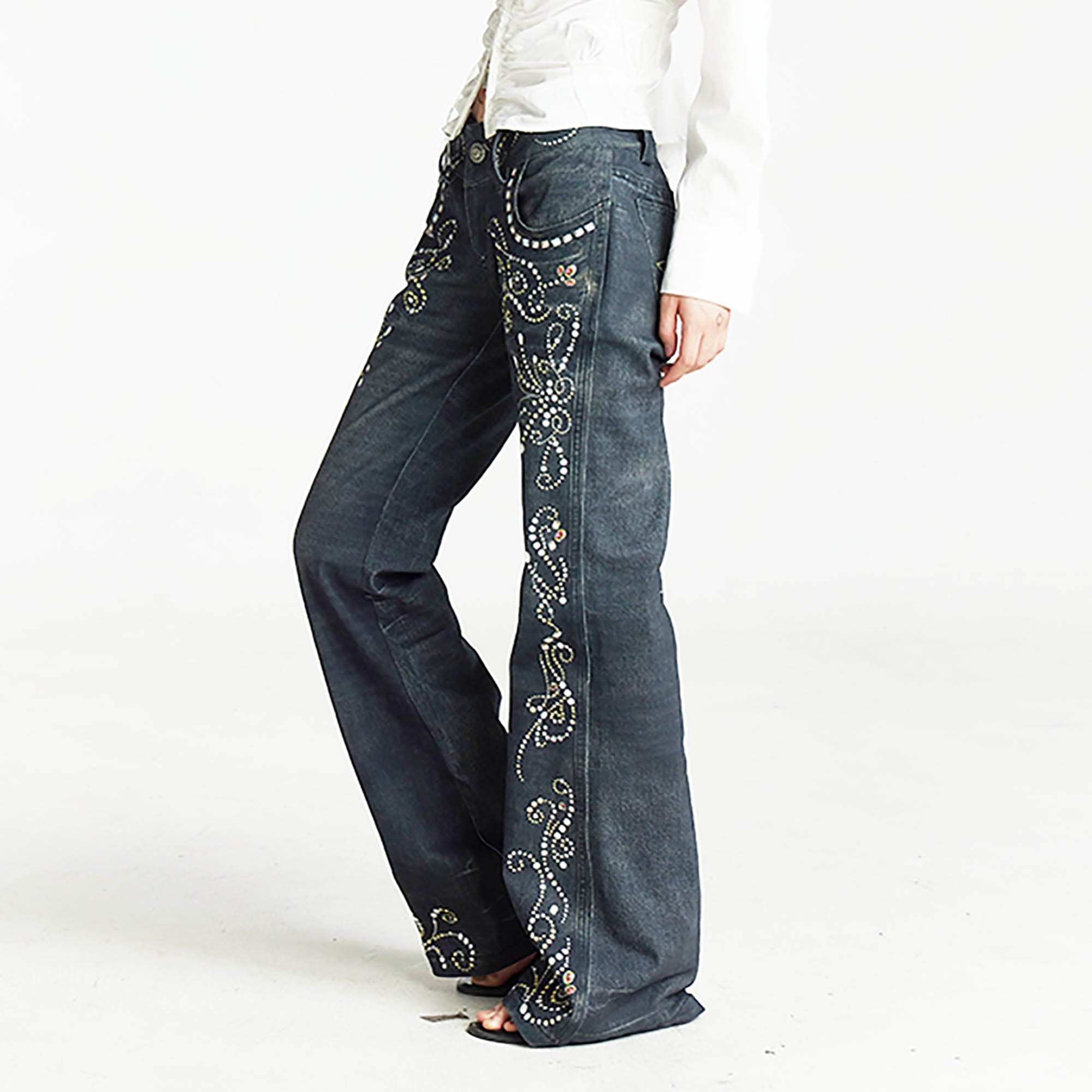 DND4DES×Faychui Retro Gemstone Graphics Flared Jeans