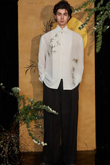 JIECHI Embroidered Bamboo Sheer Flowing Shirt