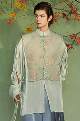 JIECHI Embroidery Double-Layered Vest Silky Shirt