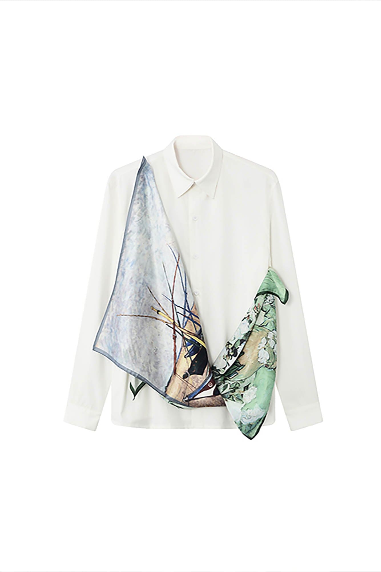 JIECHI Asymmetrical Scarf-Draped Graphics Shirt