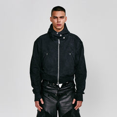 FLYERRER Grommet Spliced Zip-Up Cropped Hoodie