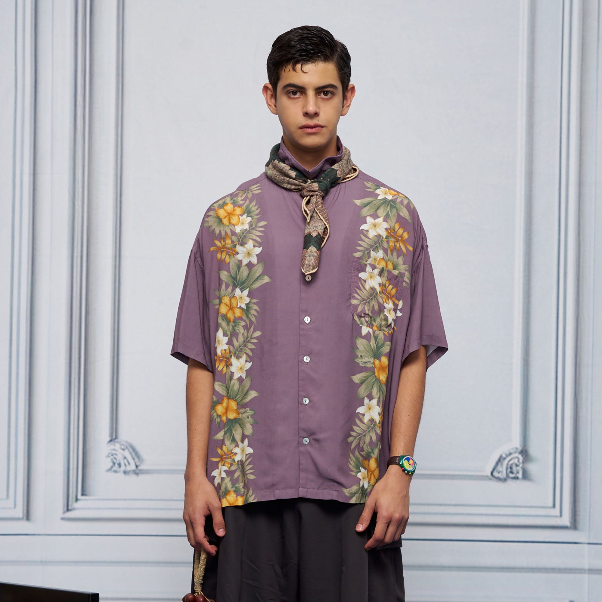 UNLIMITED MOTE Tropical Floral Cuban Hawaii Half Shirt