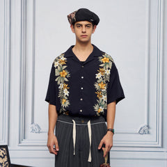 UNLIMITED MOTE Tropical Floral Cuban Hawaii Half Shirt