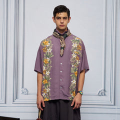 UNLIMITED MOTE Tropical Floral Cuban Hawaii Half Shirt