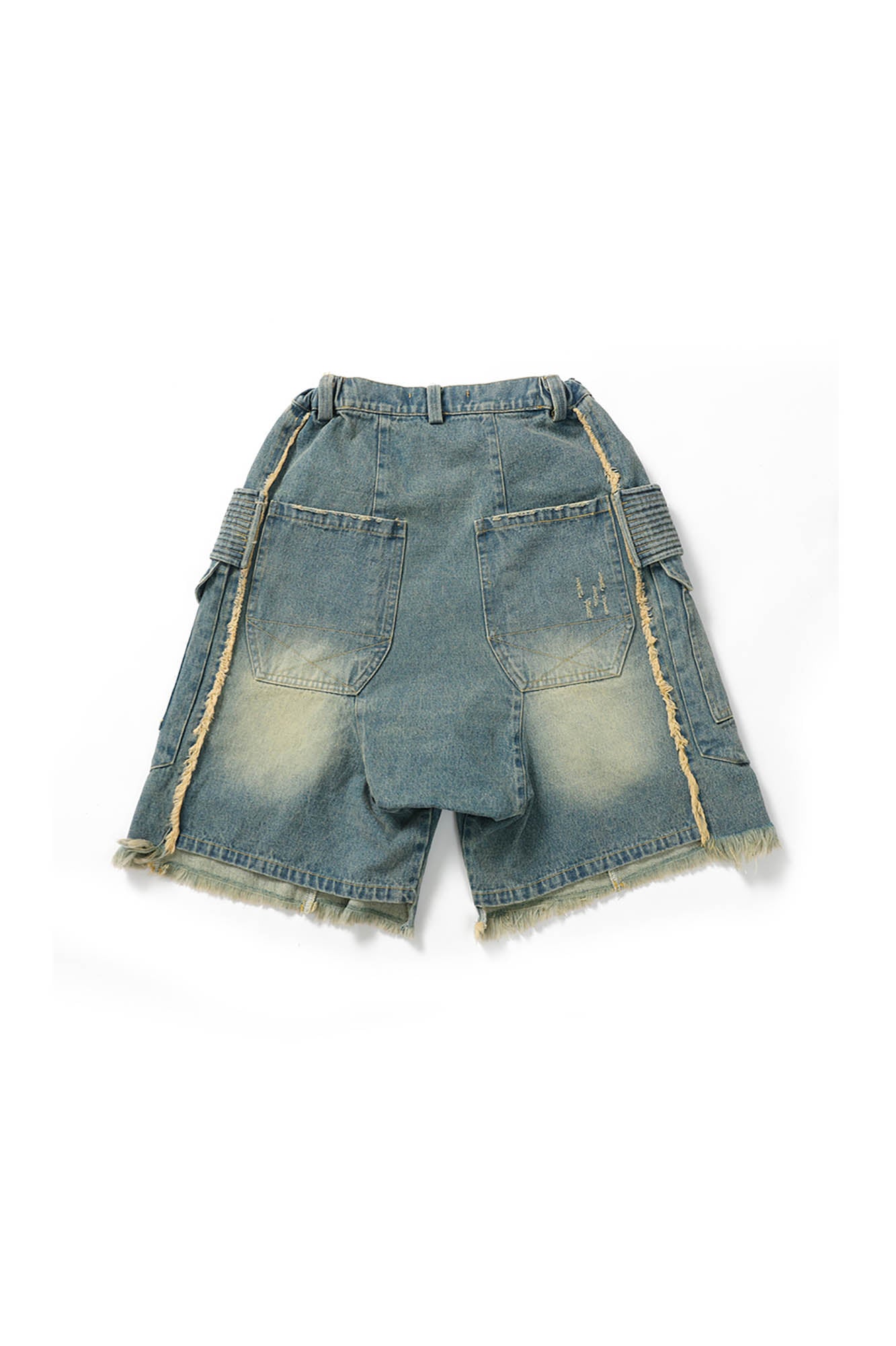 ERROR CODE ROBOT Washed Fringe Multi-Pocket Denim Shorts