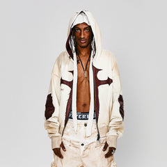 FLYERRER Distressed Cross Patch Studded Hooded Jacket