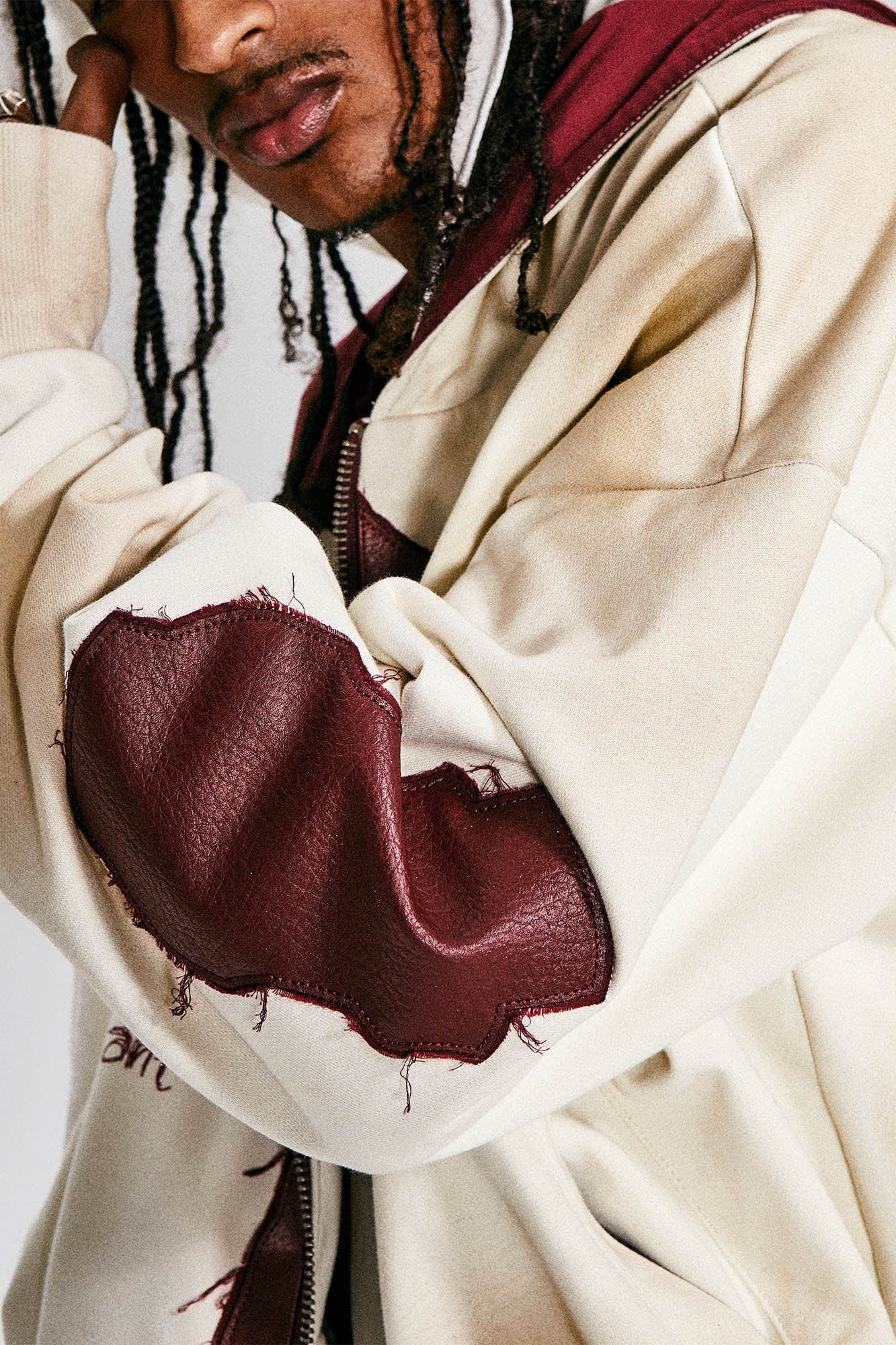 FLYERRER Distressed Cross Patch Studded Hooded Jacket