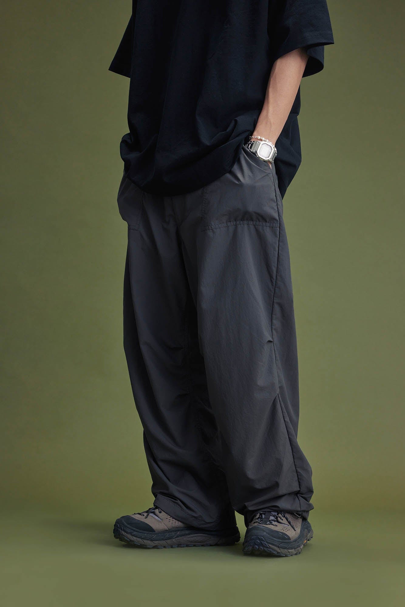 BANANA CLUB Quick-Dry Crinkled Wide-Leg Stretch Pants