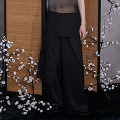 JIECHI Asymmetrical Bow Embroidery Slit Skort