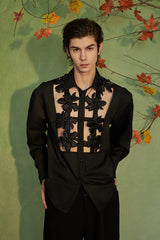JIECHI Midnight Lily Cut-Out Shirt