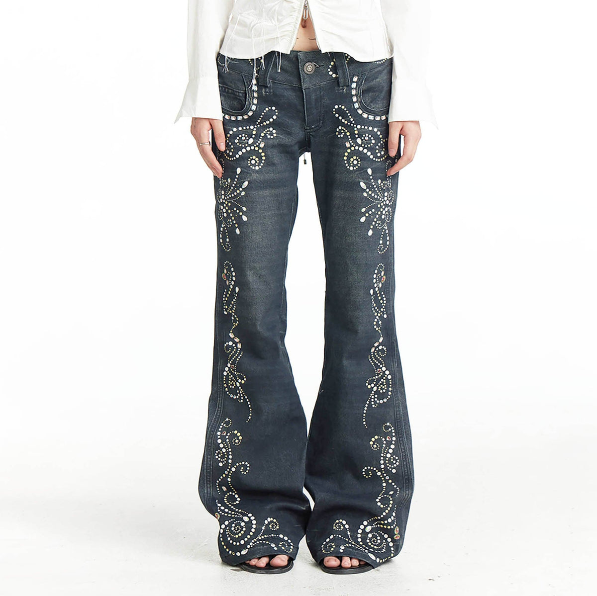 DND4DES×Faychui Retro Gemstone Graphics Flared Jeans