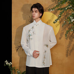 JIECHI Embroidered Bamboo Sheer Flowing Shirt