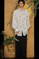 JIECHI Curly Sequin Embroidered Sheer Oversized Shirt