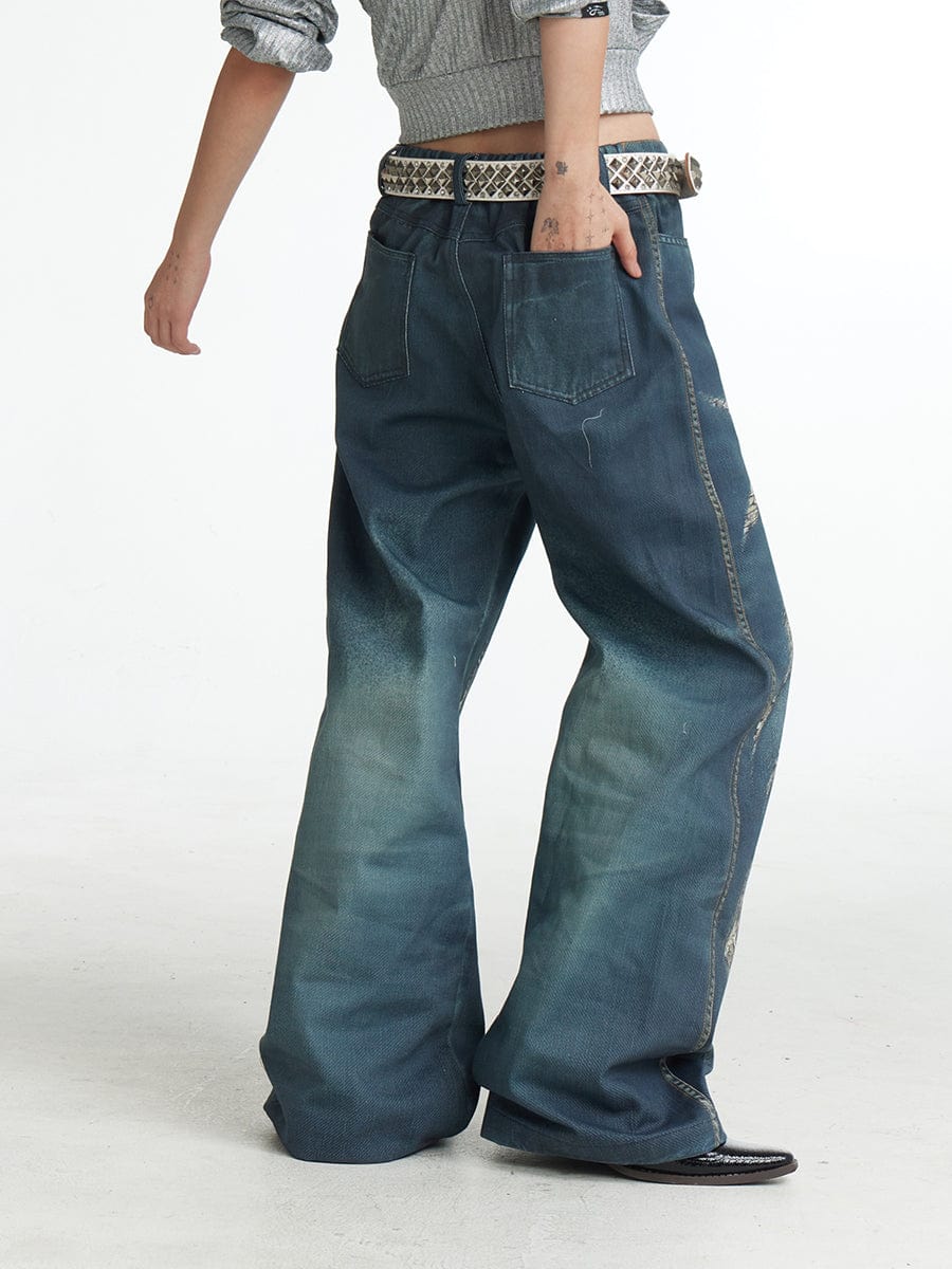 DND4DES×Faychui Leopard Wings Embroidered Wide-Leg Jeans