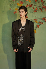 JIECHI Silver Bamboo Embroidery Asymmetrical Placket Blazer