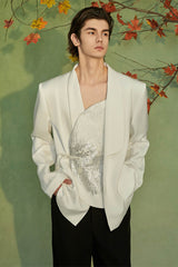 JIECHI Asymmetrical Curved Placket Jacquard Blazer