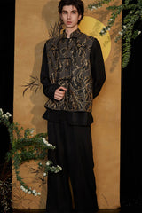 JIECHI Embroidered Metallic Jacquard Frog Button Shirt