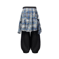 RELABEL Detachable Plaid Flap Panel Wide-Leg Pants