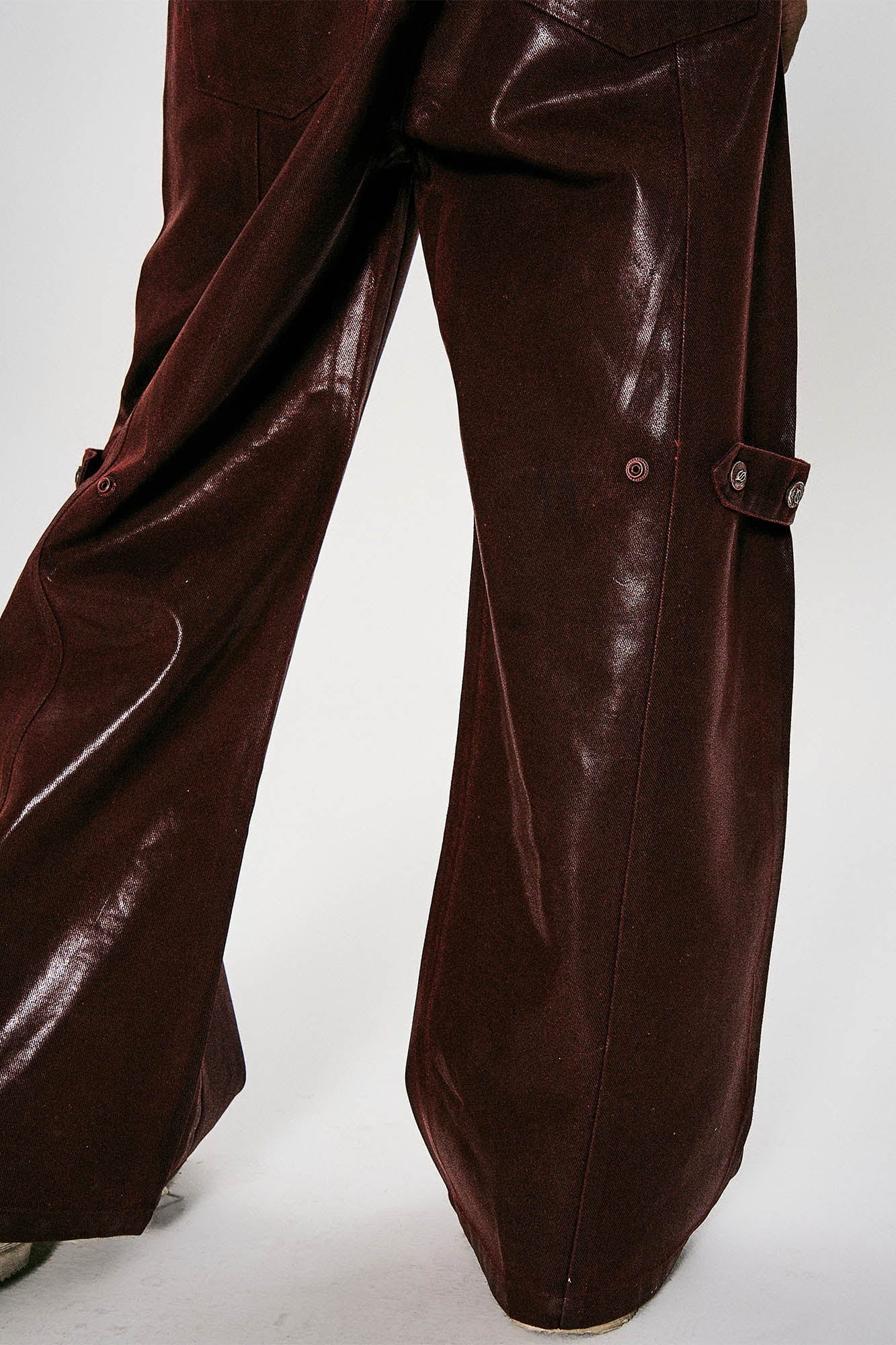 FLYERRER Waxed Spliced Studded Flared Pants
