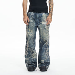 DND4DES Distressed Spider Web Embroidered Jeans