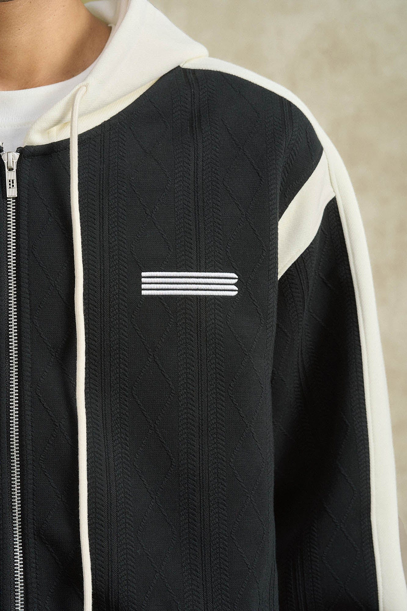 BONELESS Jacquard Contrast Paneled Hooded Jacket