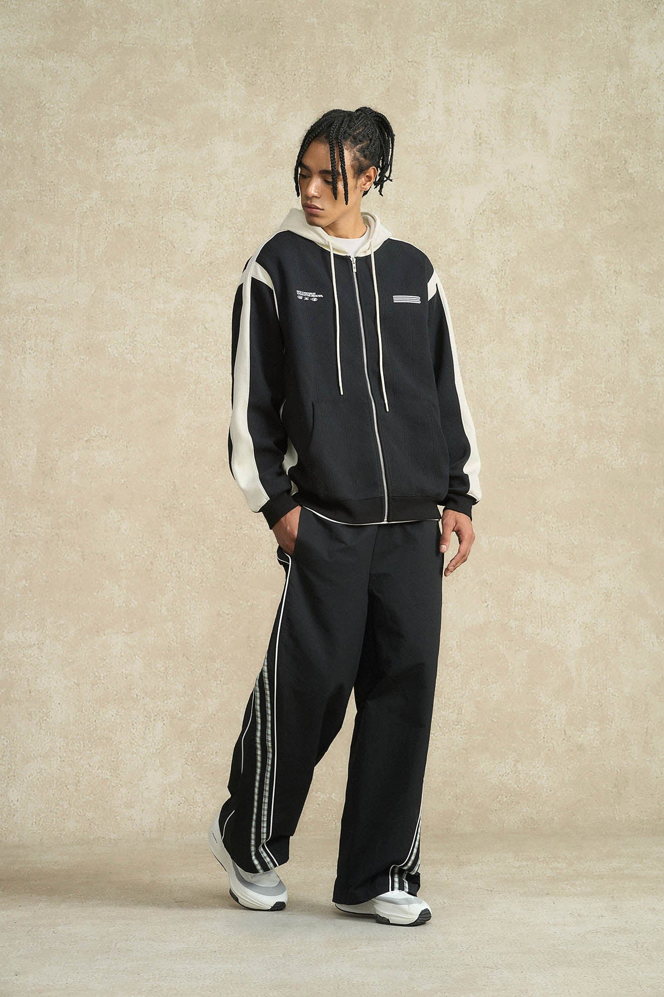BONELESS Jacquard Contrast Paneled Hooded Jacket