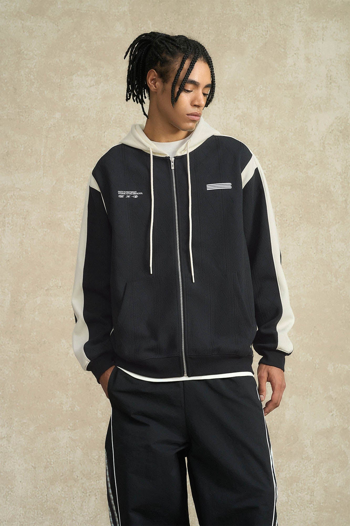 BONELESS Jacquard Contrast Paneled Hooded Jacket