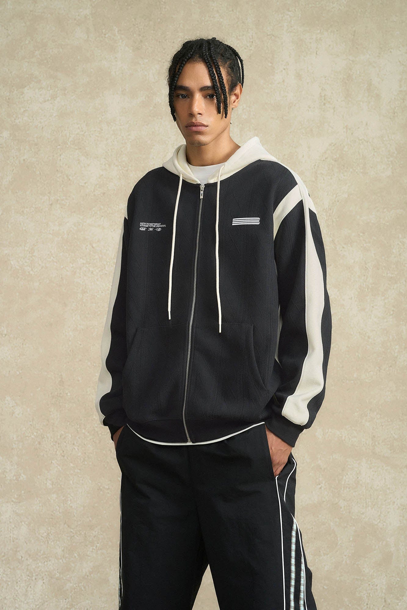 BONELESS Jacquard Contrast Paneled Hooded Jacket