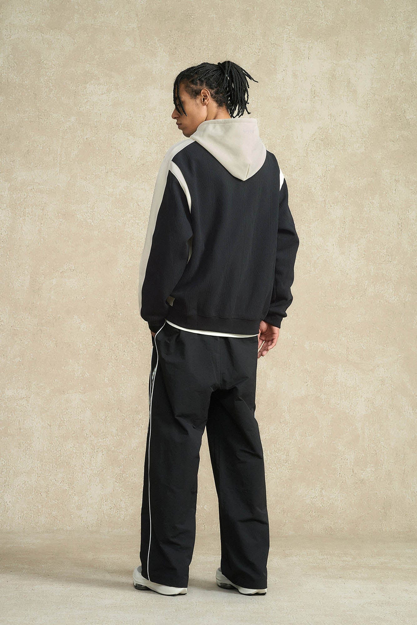 BONELESS Jacquard Contrast Paneled Hooded Jacket
