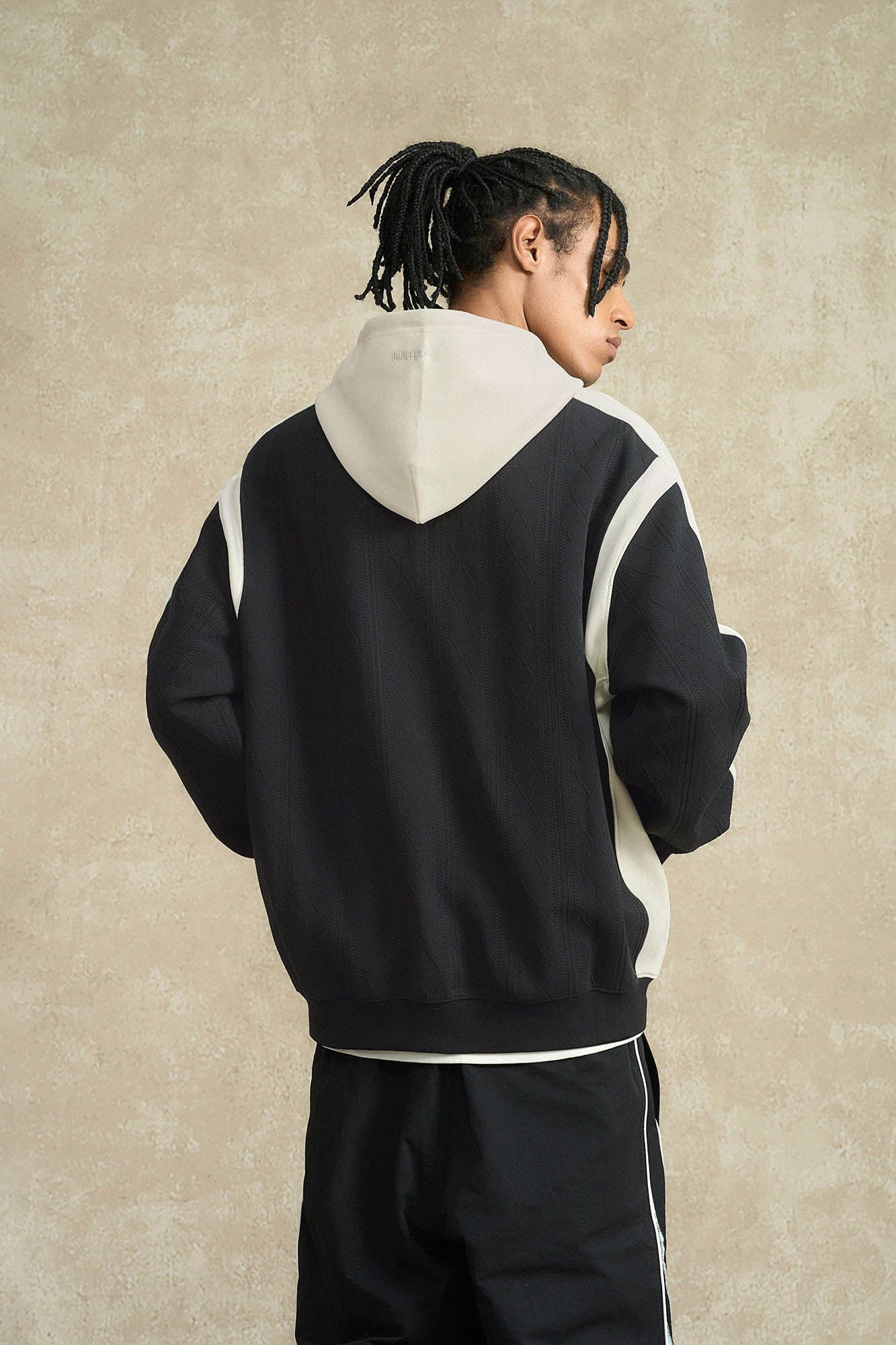 BONELESS Jacquard Contrast Paneled Hooded Jacket