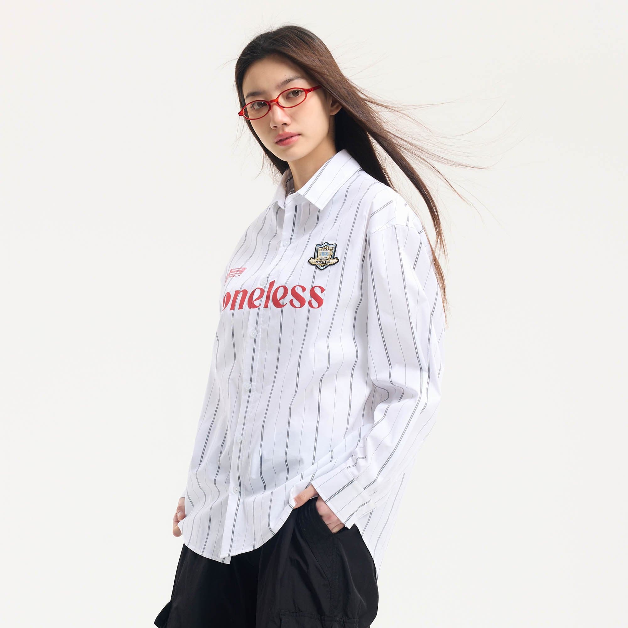 BONELESS Varsity Stripe Badge Shirt