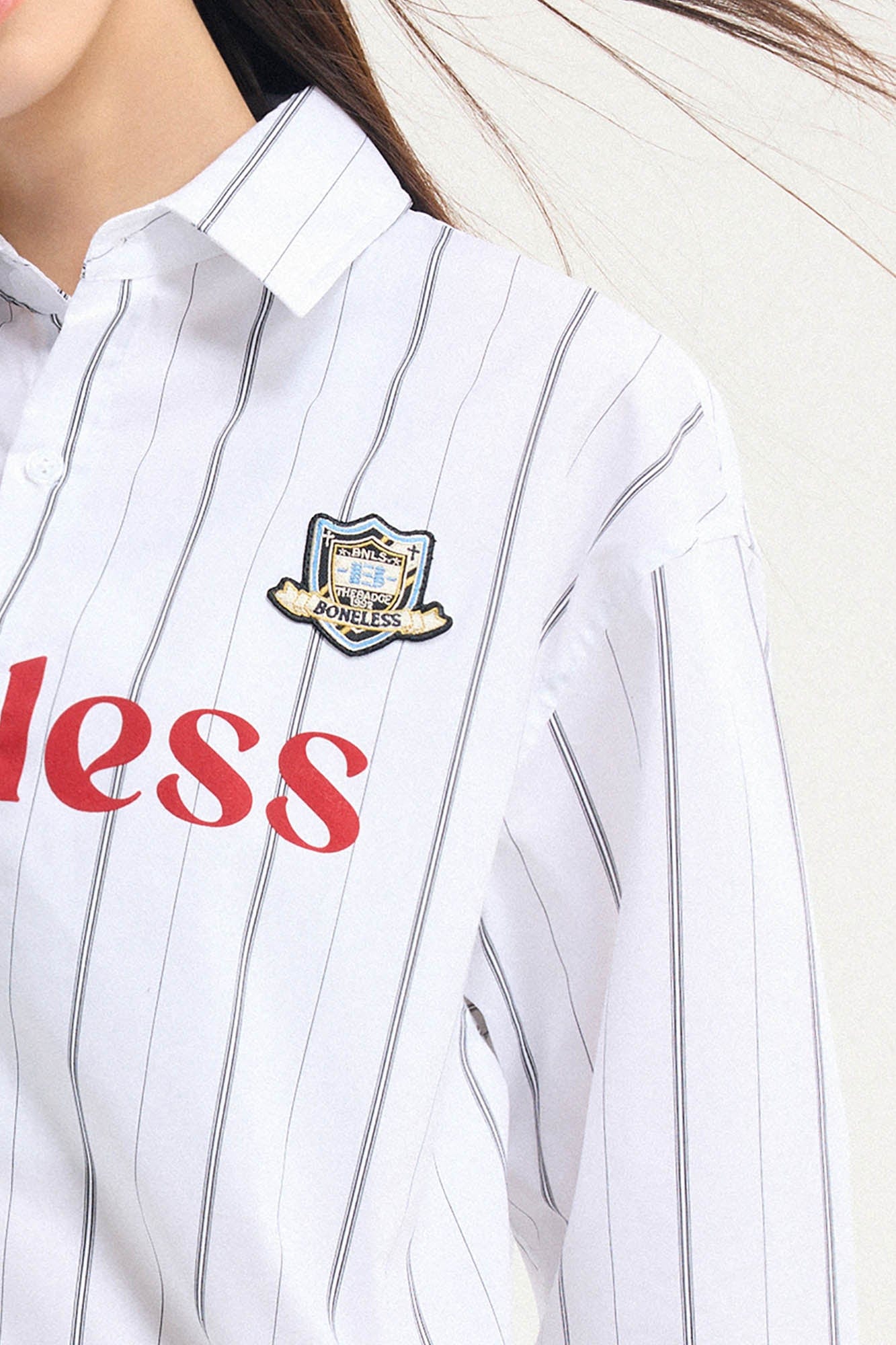 BONELESS Varsity Stripe Badge Shirt