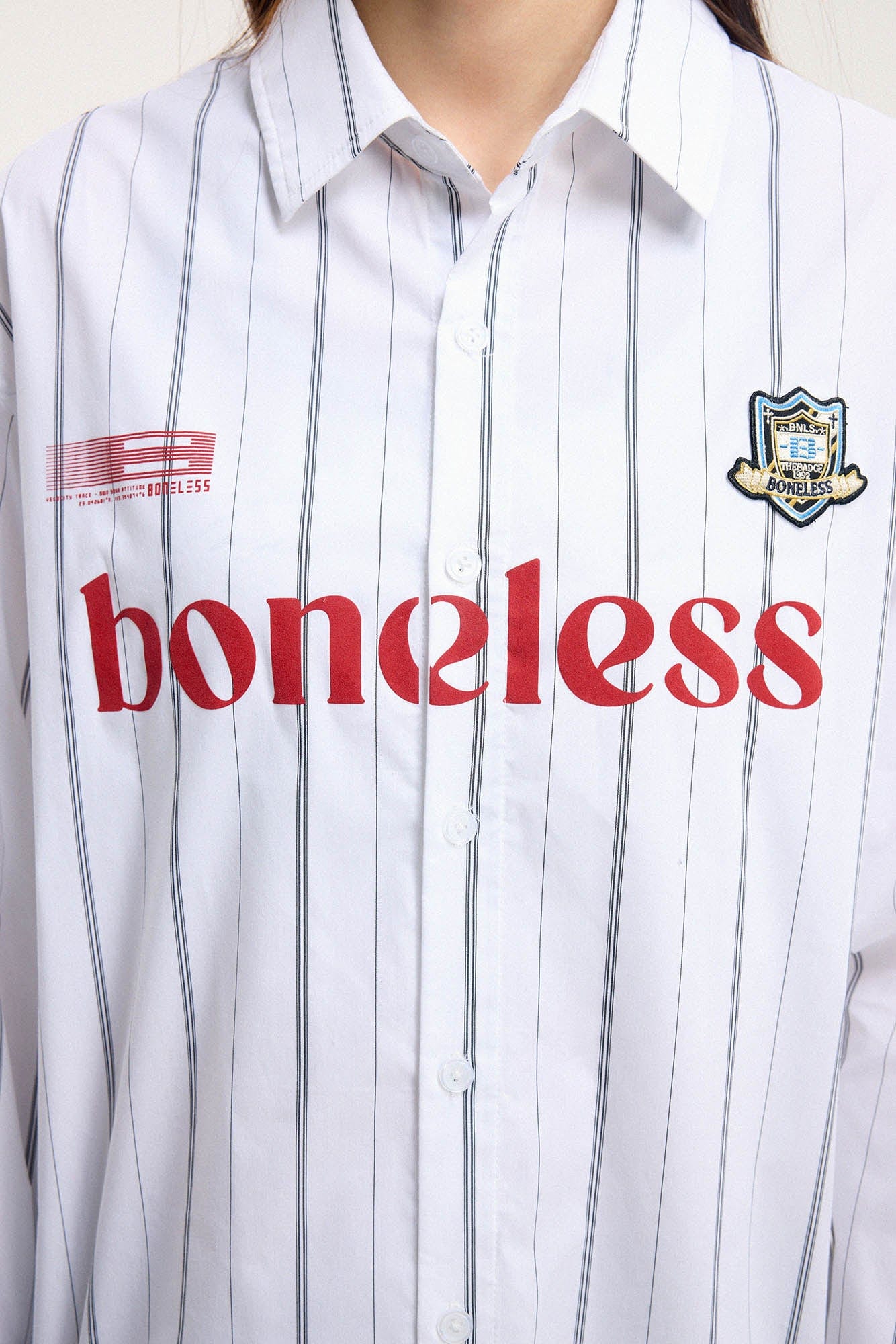 BONELESS Varsity Stripe Badge Shirt