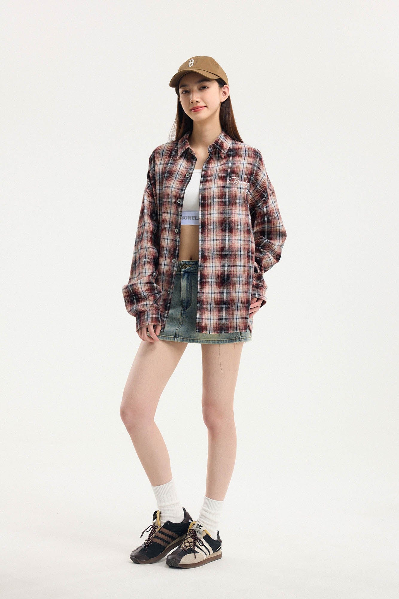 BONELESS Grunge Faded Check Band Patch Shirt