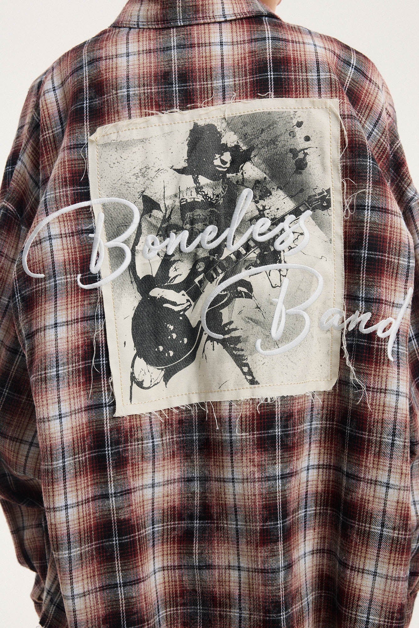 BONELESS Grunge Faded Check Band Patch Shirt