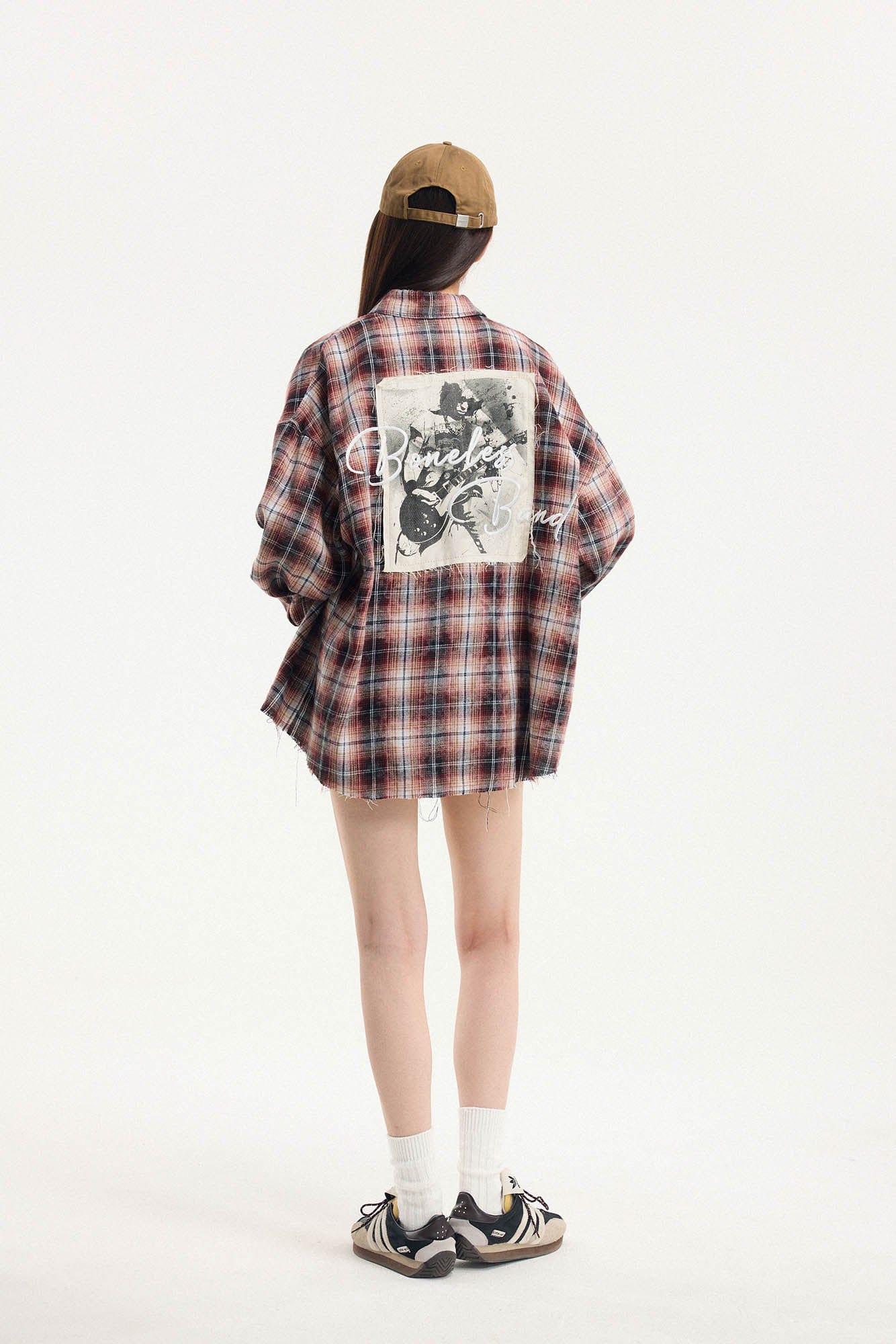 BONELESS Grunge Faded Check Band Patch Shirt