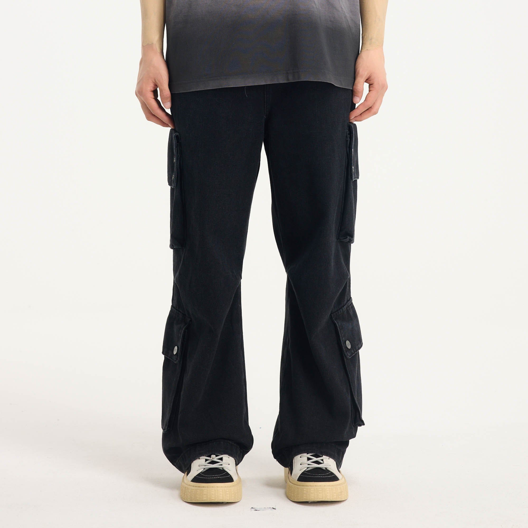 BONELESS Distressed Multi-Pocket Drawstring Cargo Jeans