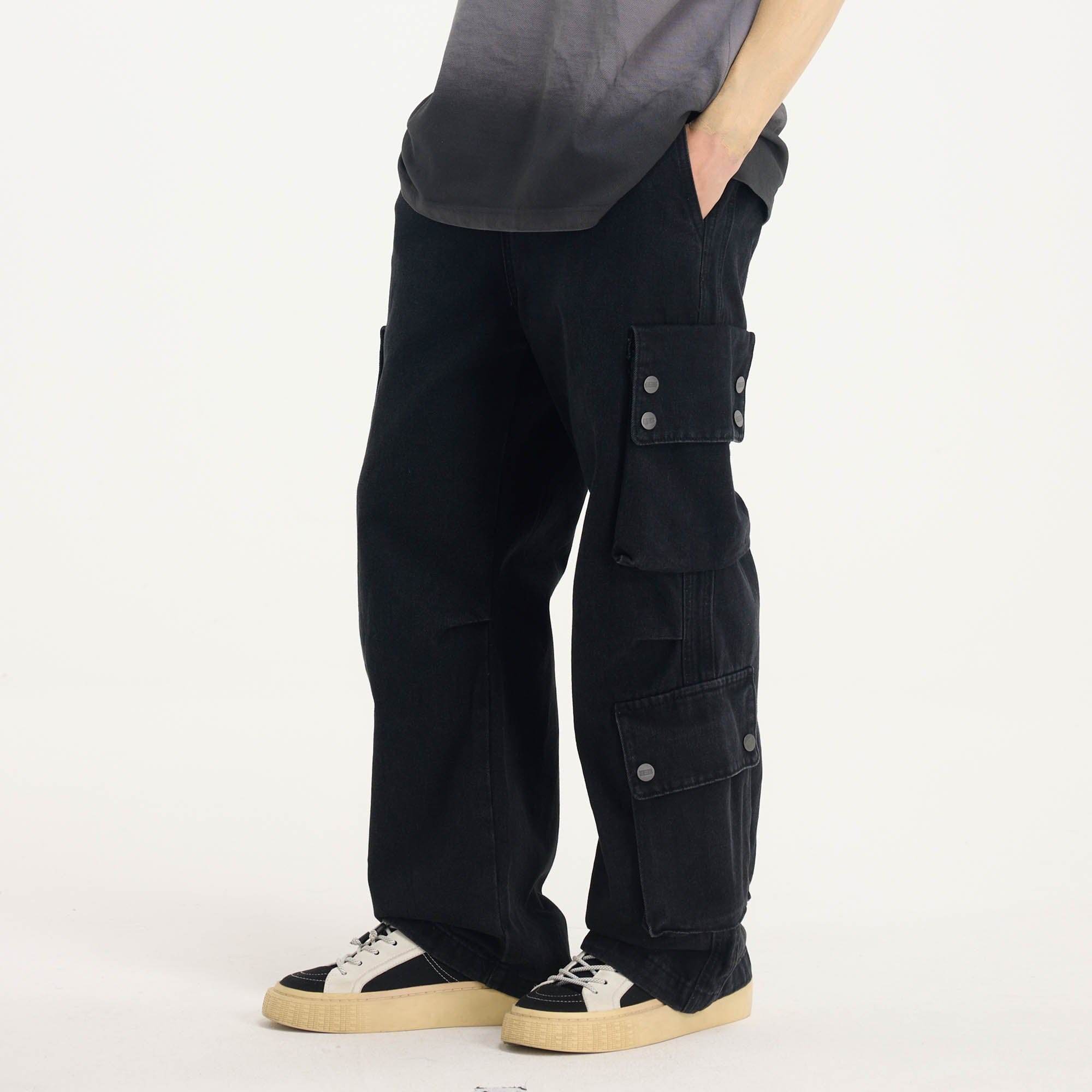 BONELESS Distressed Multi-Pocket Drawstring Cargo Jeans
