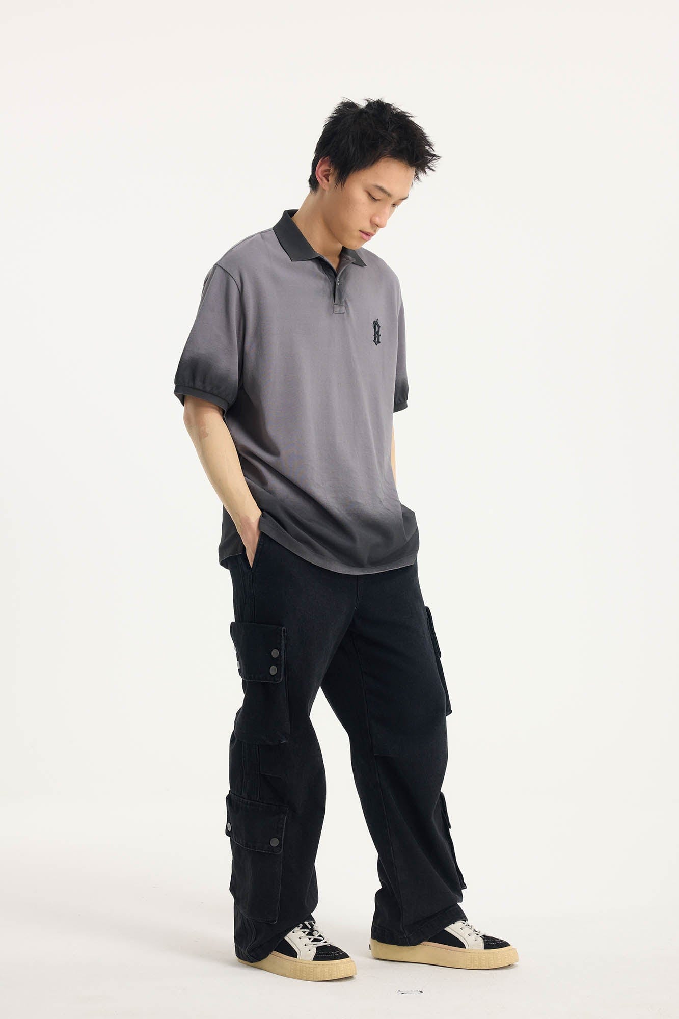 BONELESS Distressed Multi-Pocket Drawstring Cargo Jeans