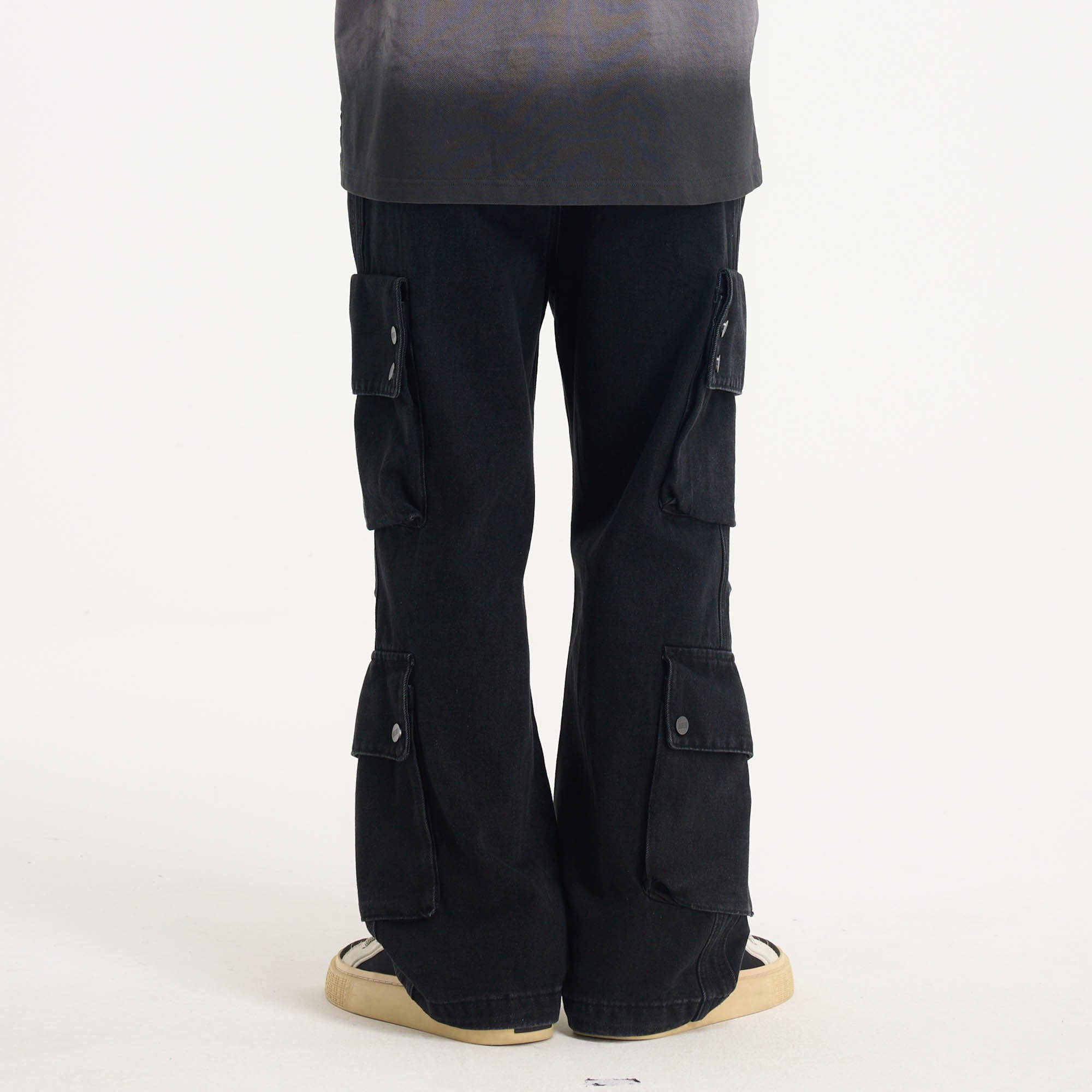BONELESS Distressed Multi-Pocket Drawstring Cargo Jeans