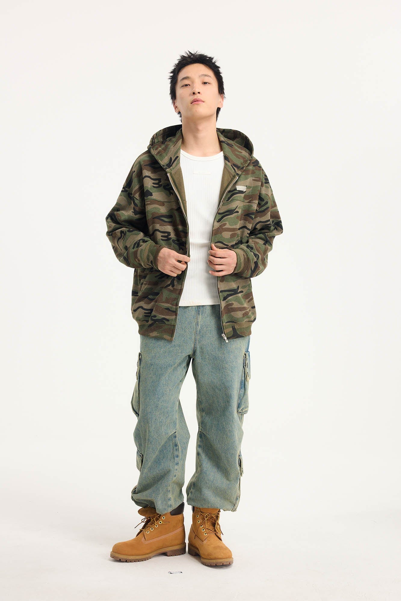 BONELESS Distressed Multi-Pocket Drawstring Cargo Jeans