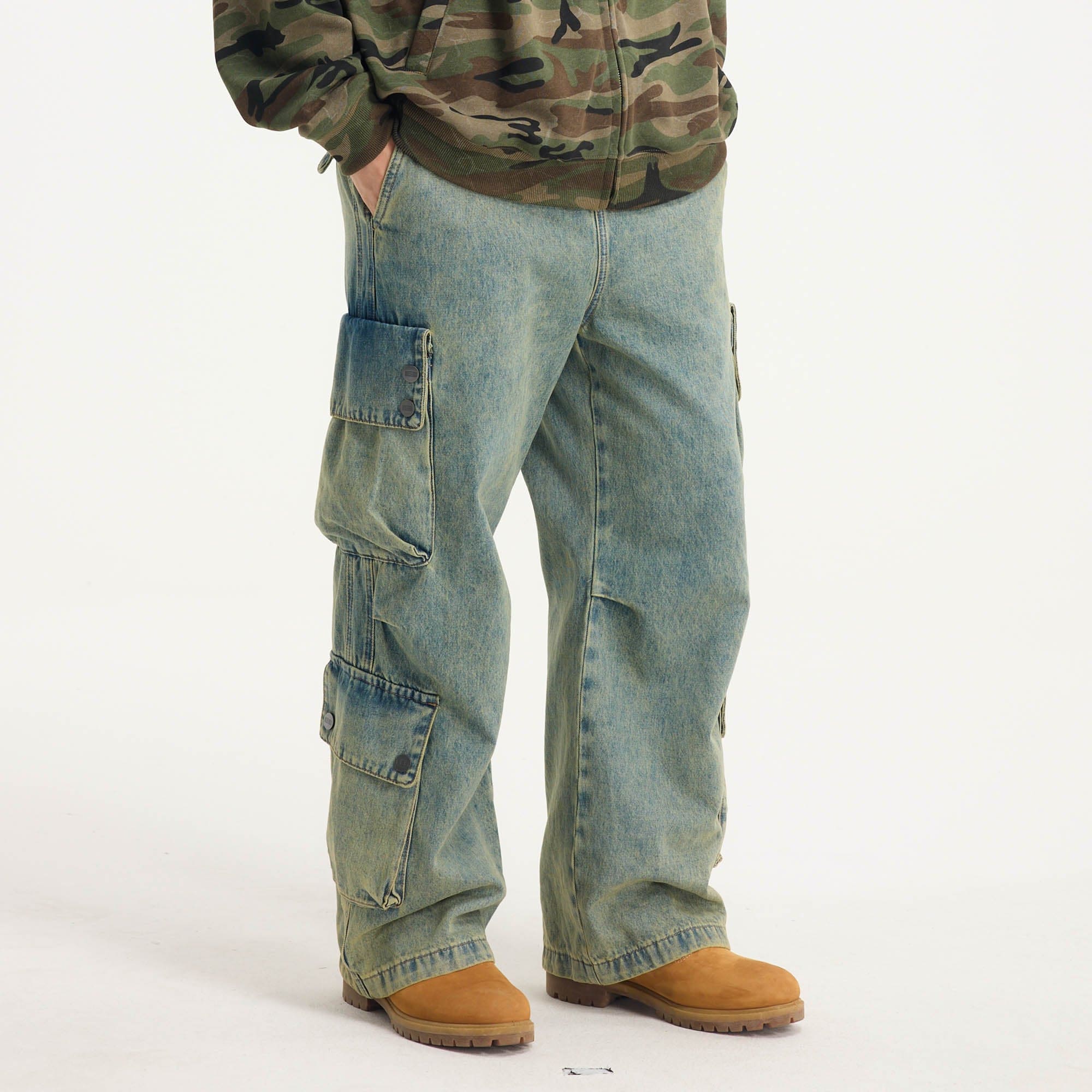 BONELESS Distressed Multi-Pocket Drawstring Cargo Jeans