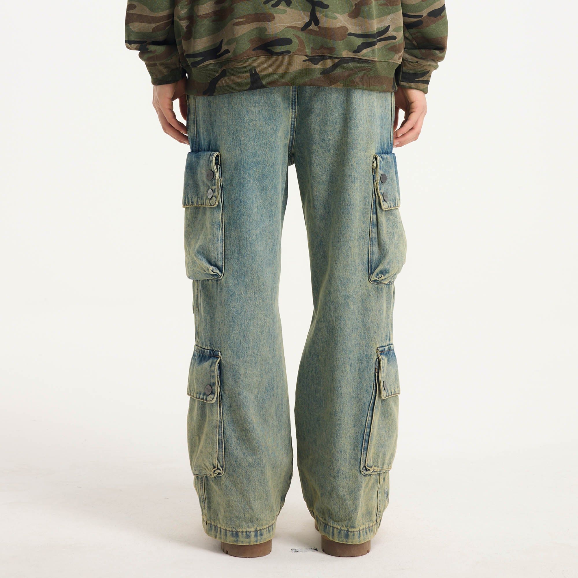 BONELESS Distressed Multi-Pocket Drawstring Cargo Jeans