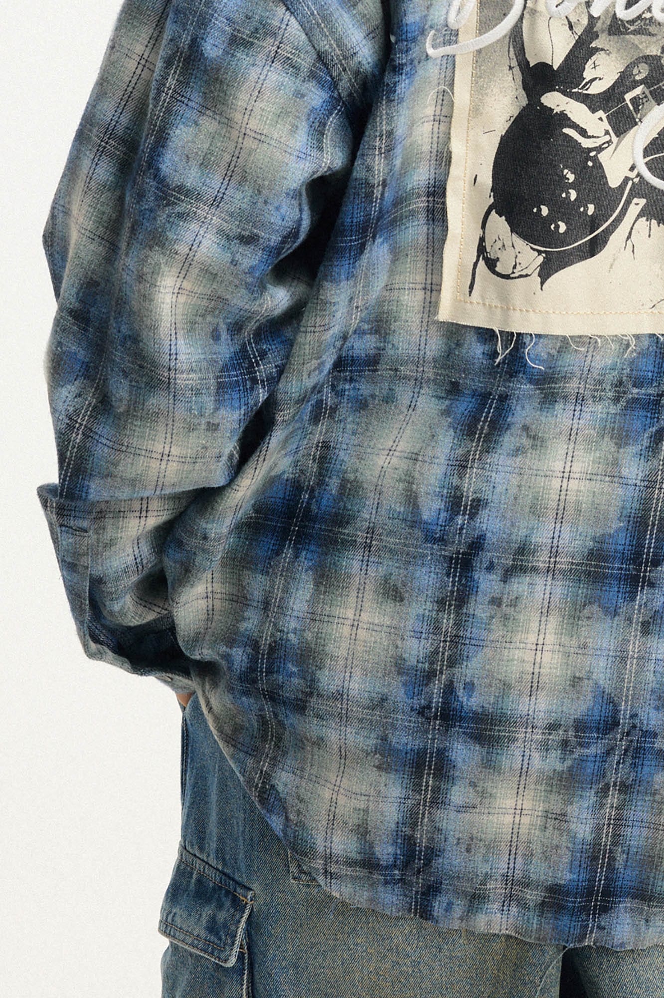 BONELESS Grunge Faded Check Band Patch Shirt