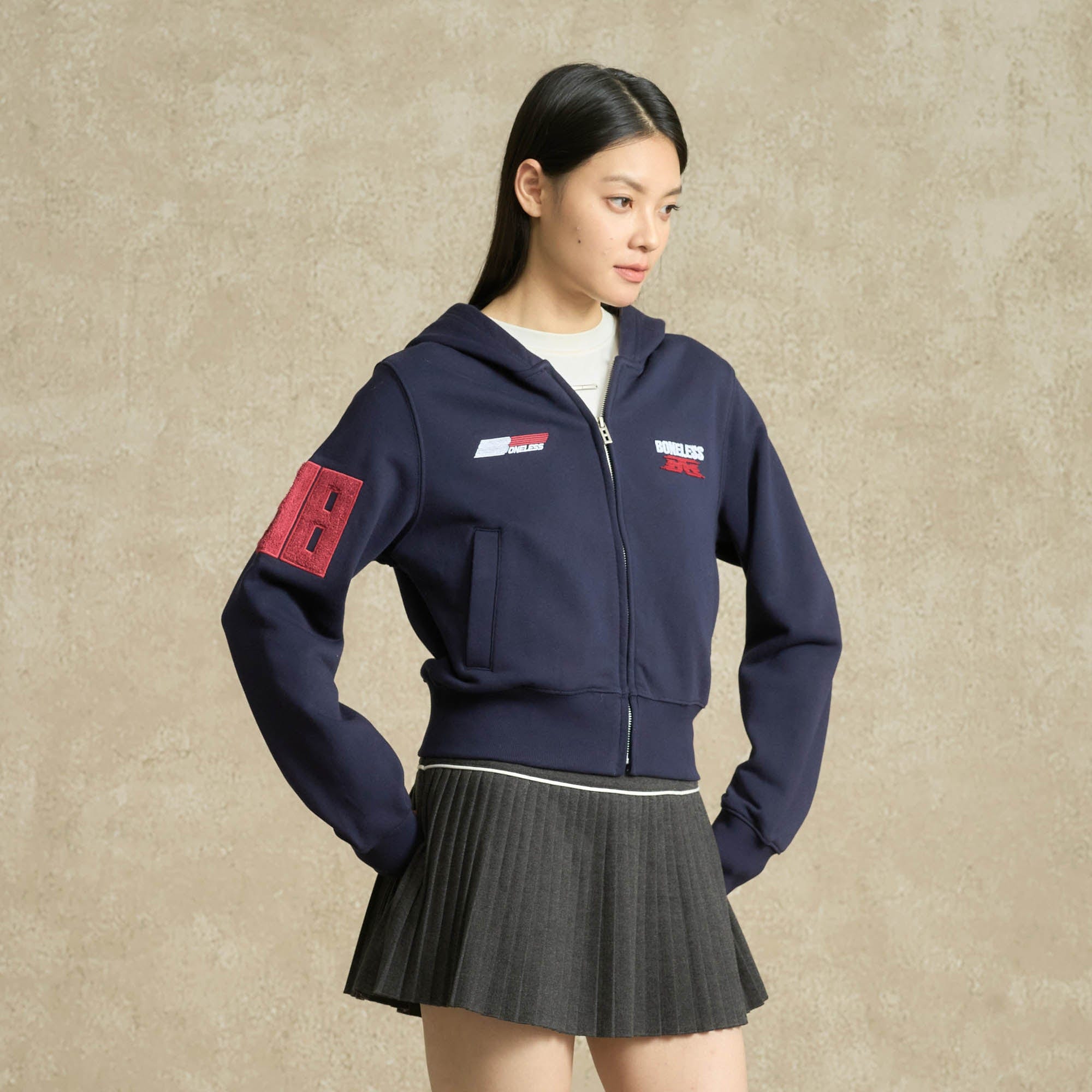BONELESS Embroidered Cropped Hooded Jacket