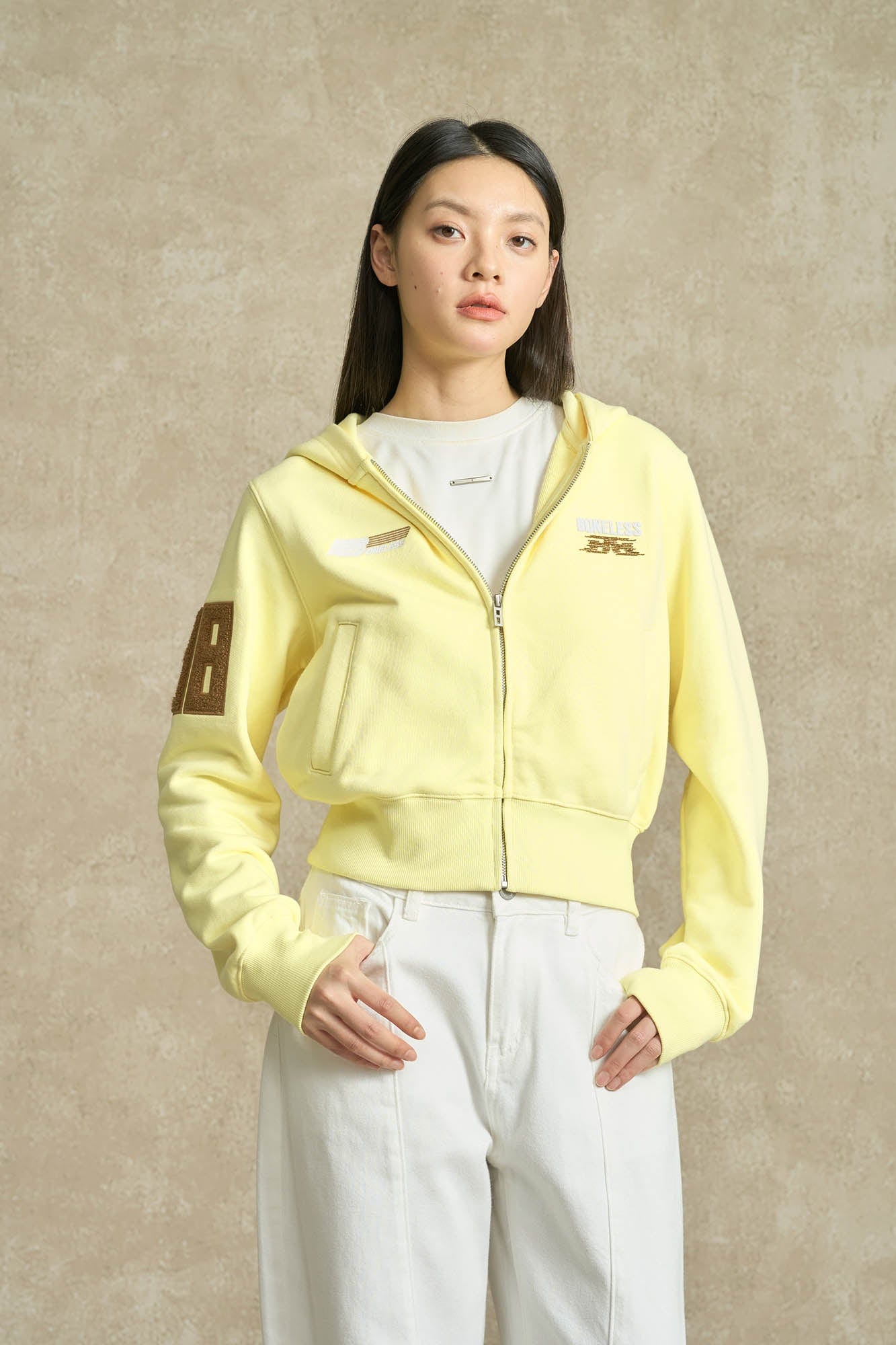 BONELESS Embroidered Cropped Hooded Jacket